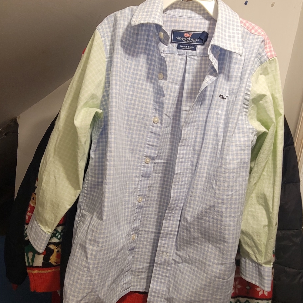 Vineyard Vines Light Blue and Pastel Green Kid's Shirt